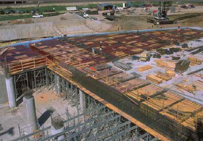 HDO Concrete form panels used on a large construction site