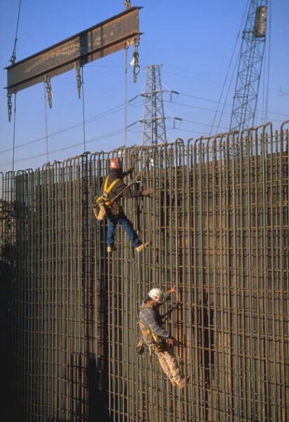 MDO Concrete form panels used on a large building site