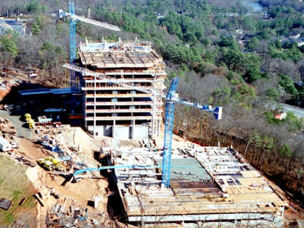 MDO Concrete form panels used on a large building site